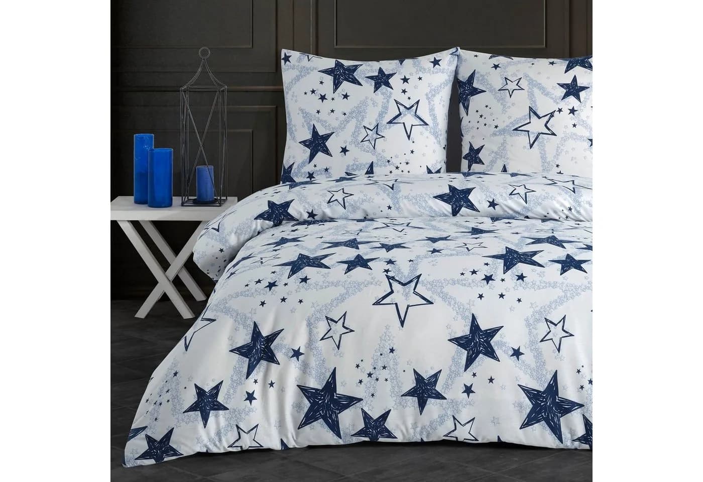 Buymax Bettwäsche Set 135x200cm Baumwolle Renforcé Sterne Weiß Blau - Bild 2