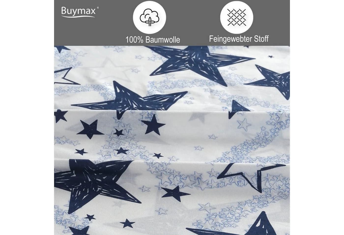 Buymax Bettwäsche Set 135x200cm Baumwolle Renforcé Sterne Weiß Blau - Bild 3