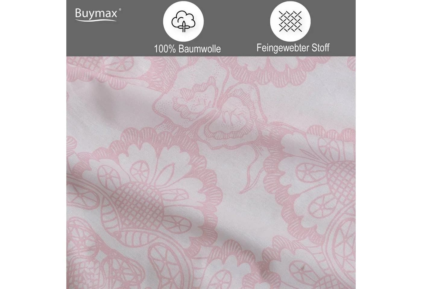 Buymax Bettwäsche Lisle Renforcé 2-teilig 155x220 cm 100% Baumwolle Reißverschluss Altrosa Weiß - Bild 3