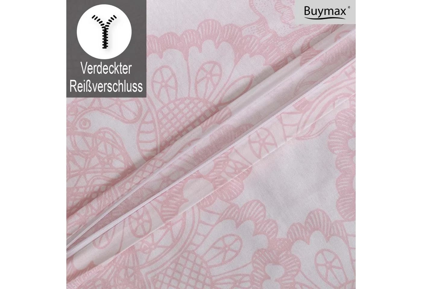 Buymax Bettwäsche Lisle Renforcé 2-teilig 155x220 cm 100% Baumwolle Reißverschluss Altrosa Weiß - Bild 4