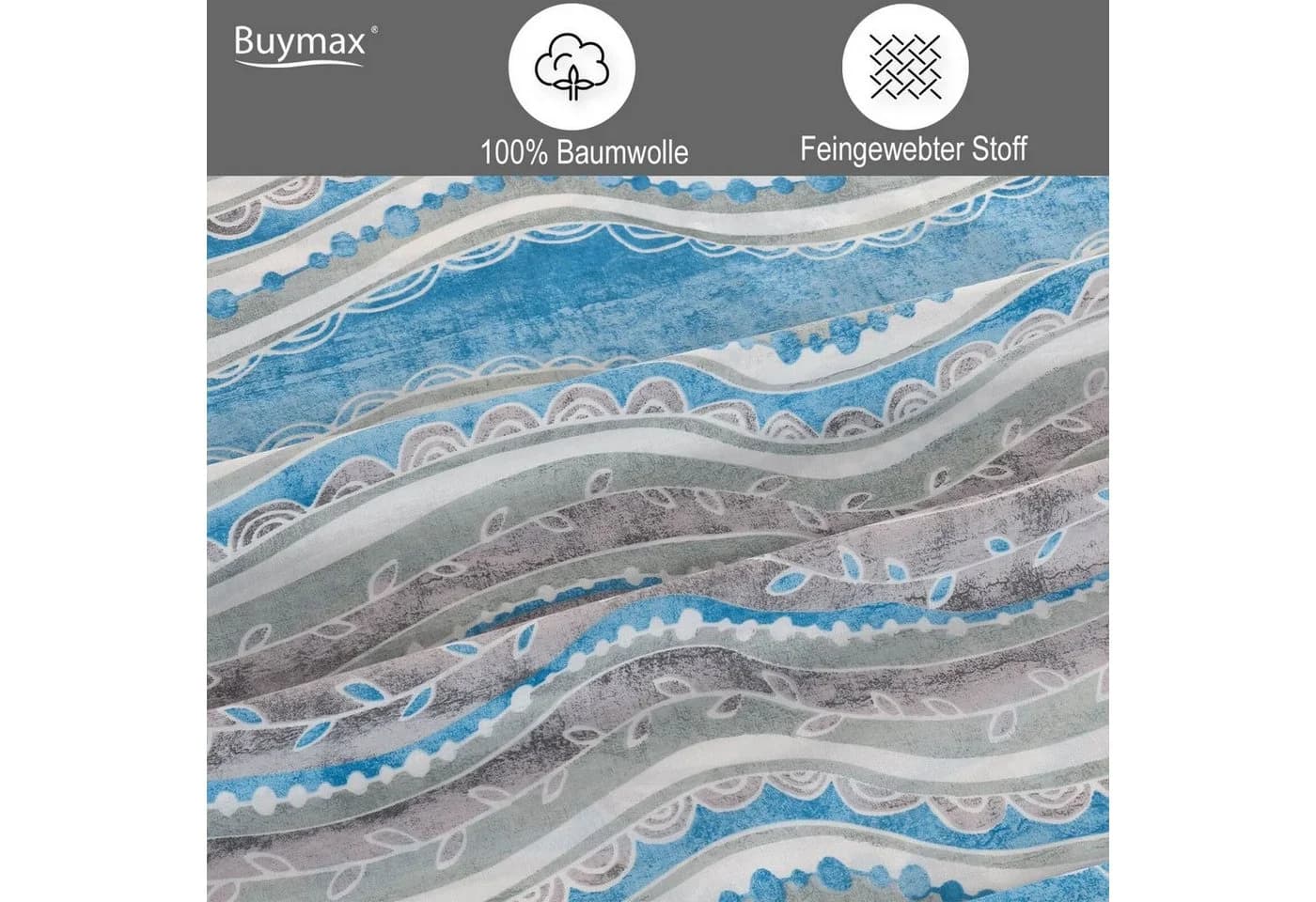 Buymax Bettwäsche Mella 3-teilig Renforcé Baumwolle Blau Weiß Grau - Bild 3