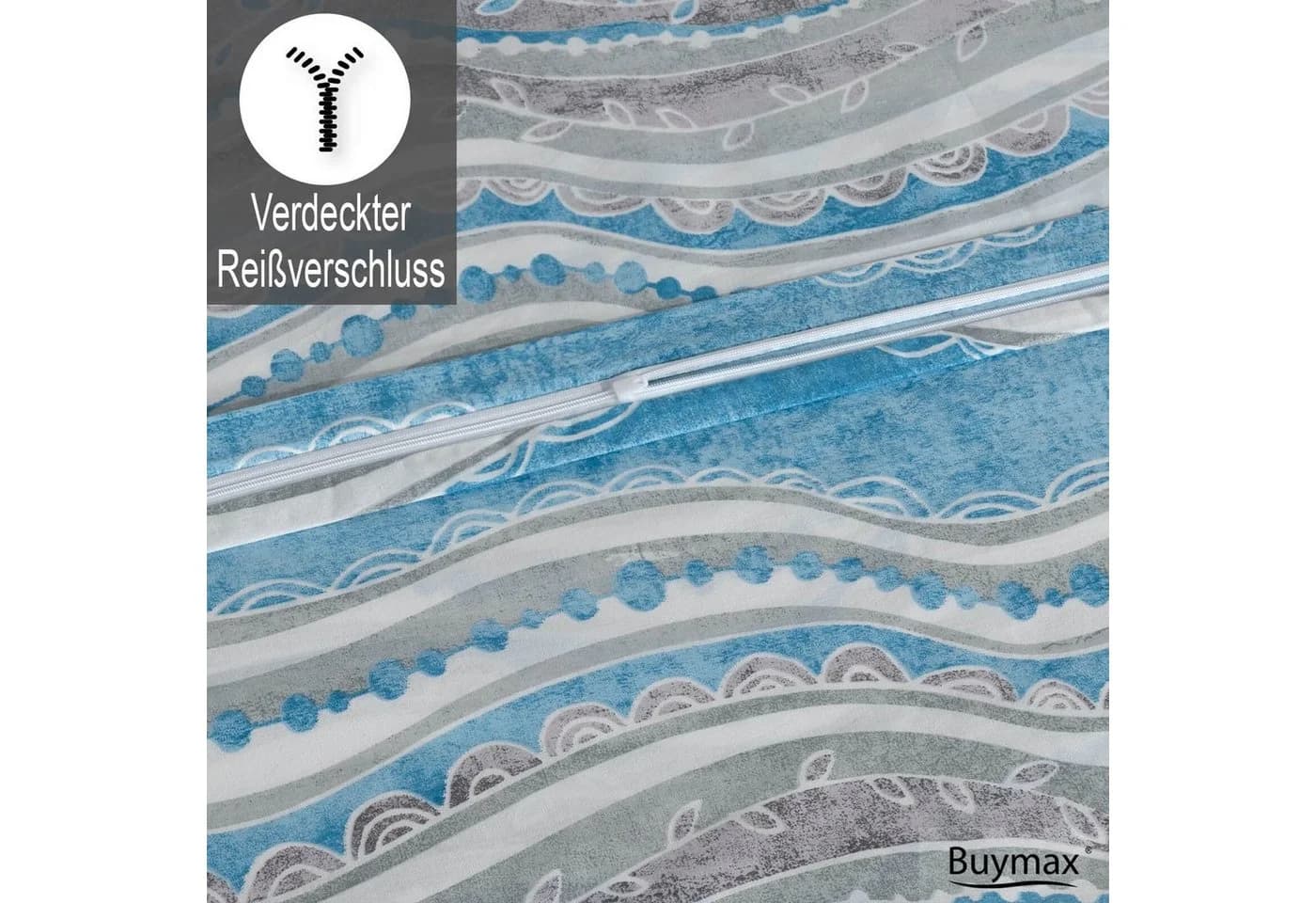 Buymax Bettwäsche Mella 3-teilig Renforcé Baumwolle Blau Weiß Grau - Bild 4