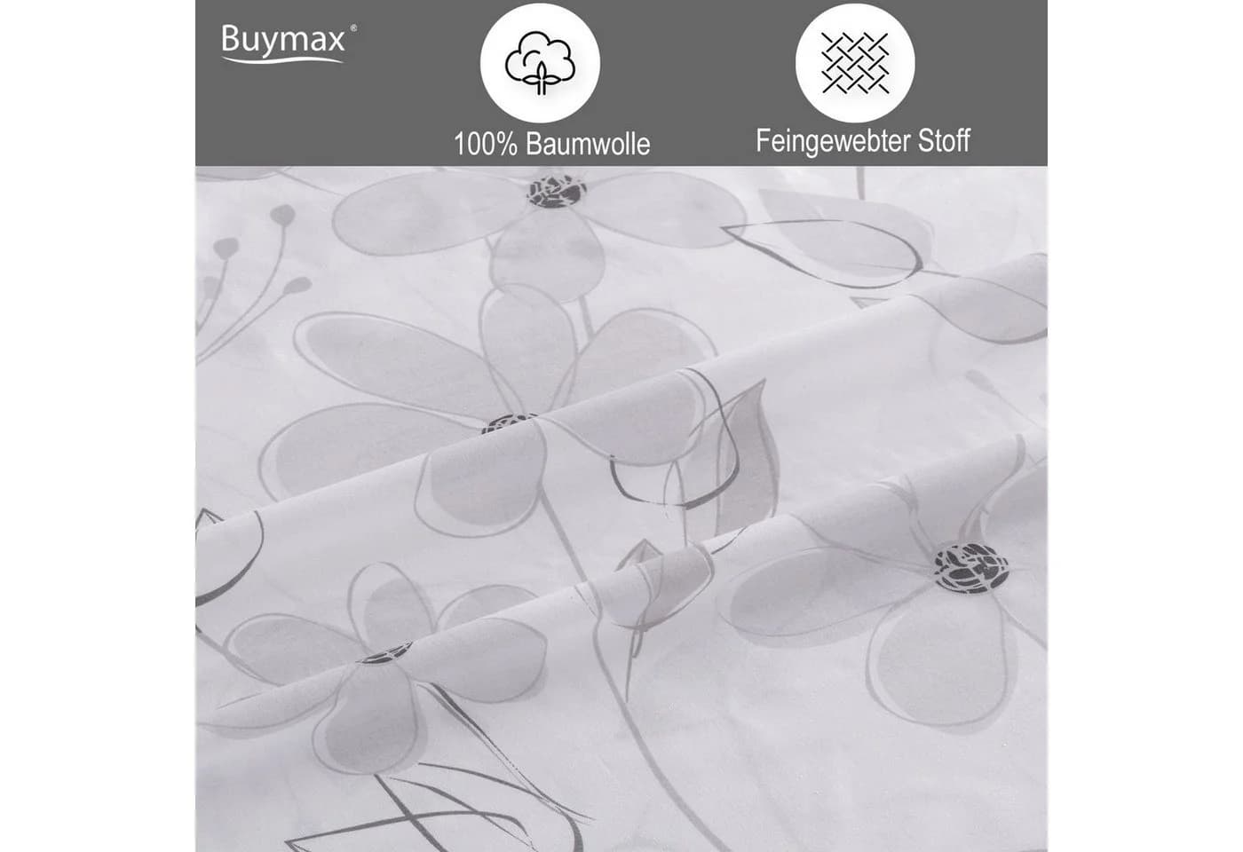 Buymax Bettwäsche Larissa 3-teilig 100% Baumwolle Weiß Grau - Bild 3