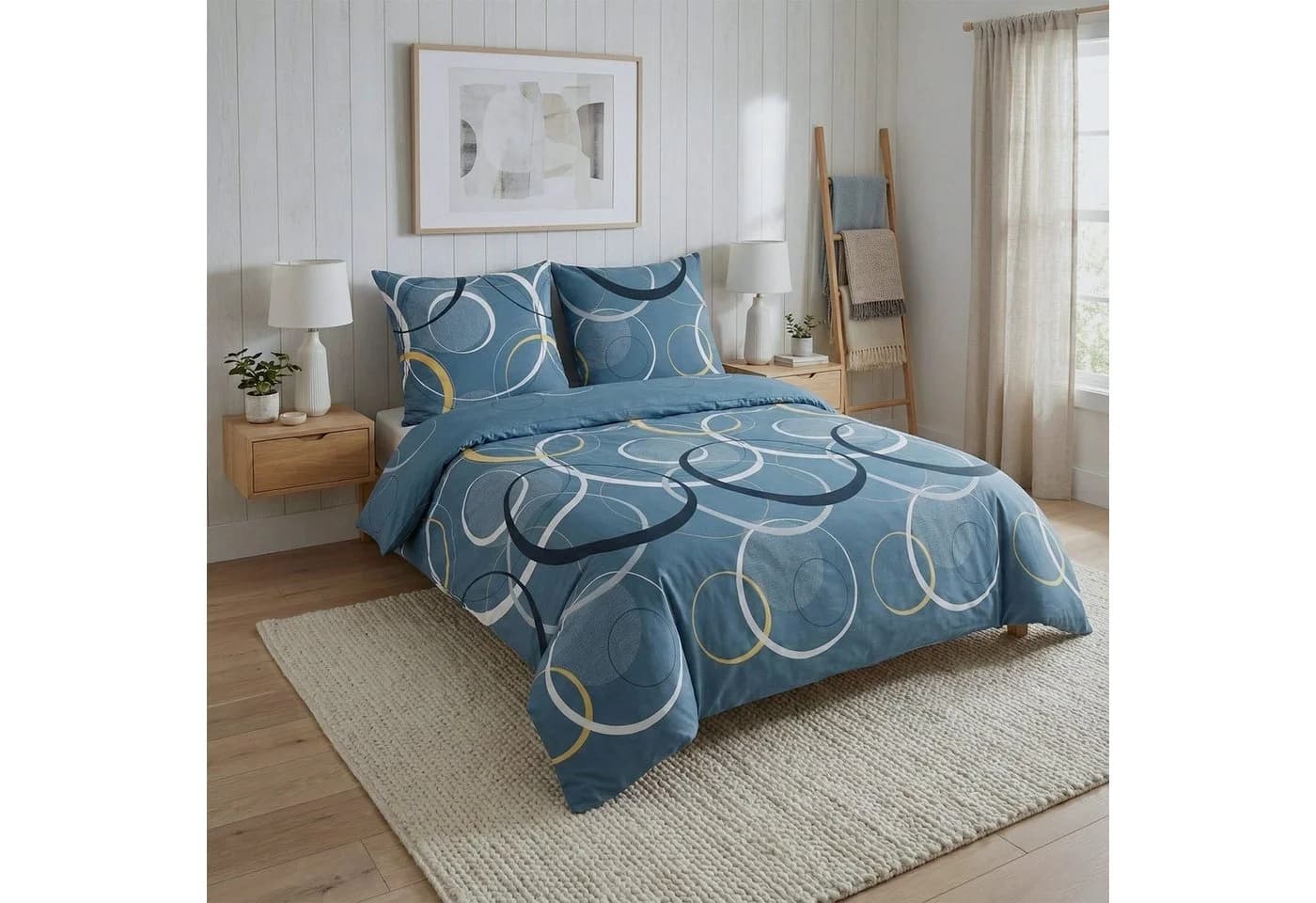 Buymax Bettwäsche Wave 3-tlg. Renforcé 100% Baumwolle Blau
