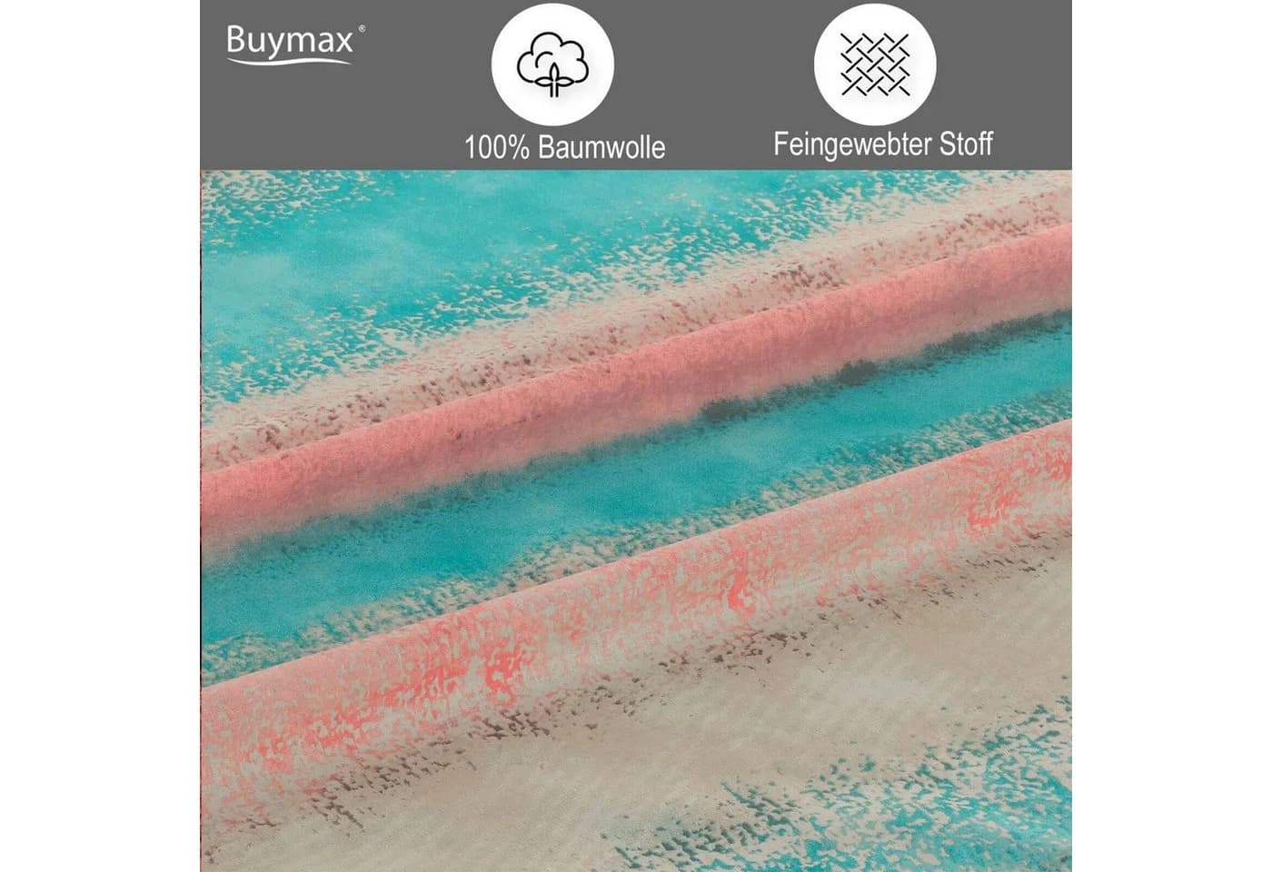 Buymax Bettwäsche Set Belissim 100% Baumwolle Renforcé Gestreift Rose-Türkis - Bild 3