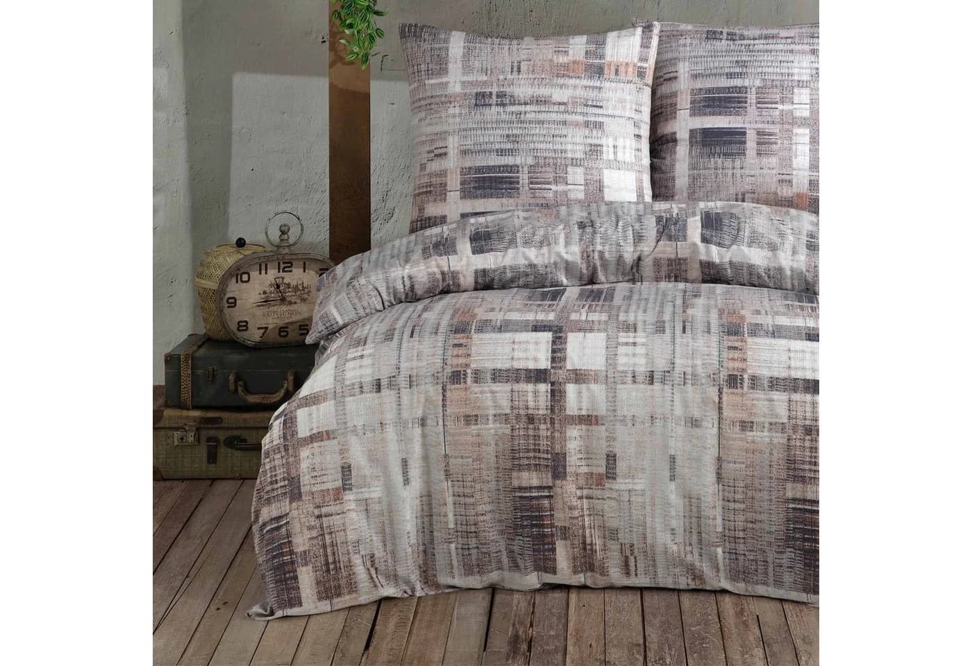 Buymax Bettwäsche Alvaro 100% Baumwolle 3-teilig 200x220 cm Karo Kariert Braun Beige - Bild 2