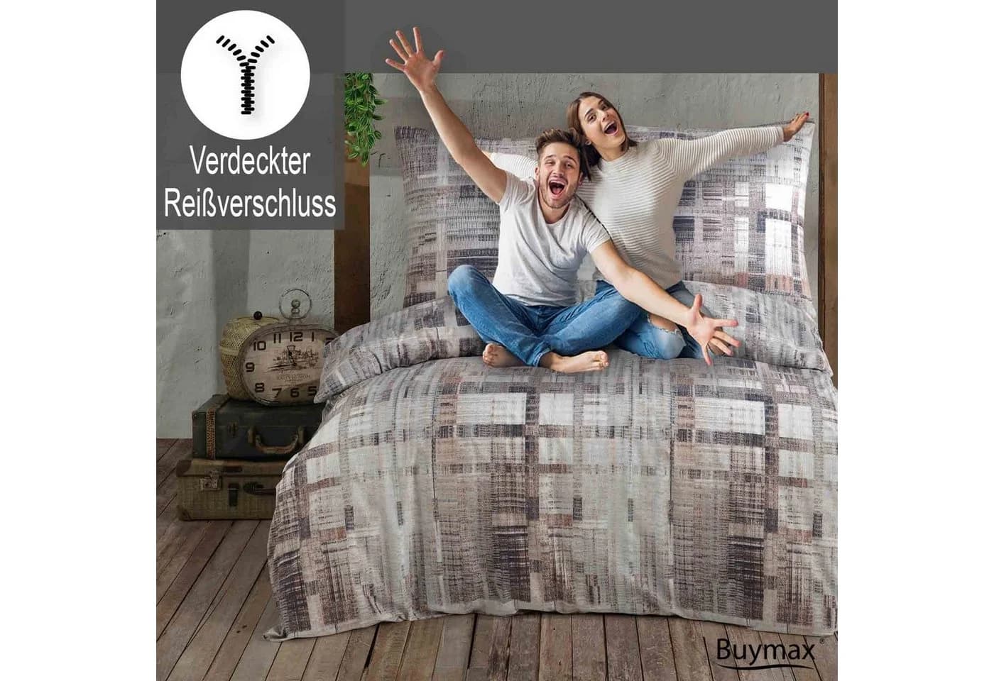 Buymax Bettwäsche Alvaro 100% Baumwolle 3-teilig 200x220 cm Karo Kariert Braun Beige - Bild 4
