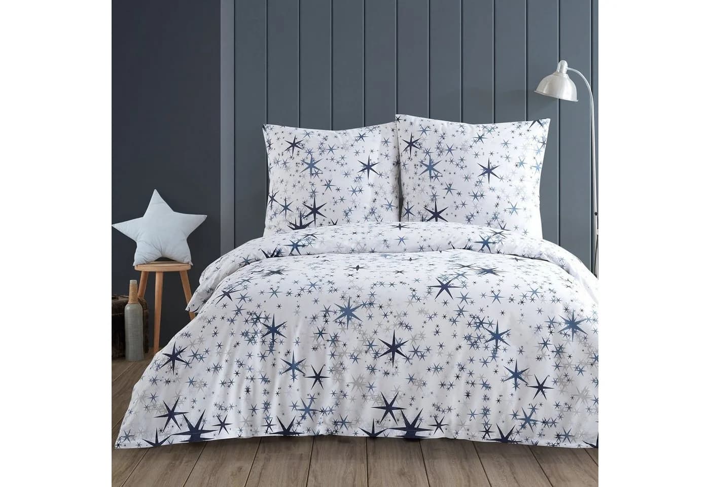 Buymax Bettwäsche Renforcé 3-teilig 200x220 cm Baumwolle Sterne Weiß - Bild 2