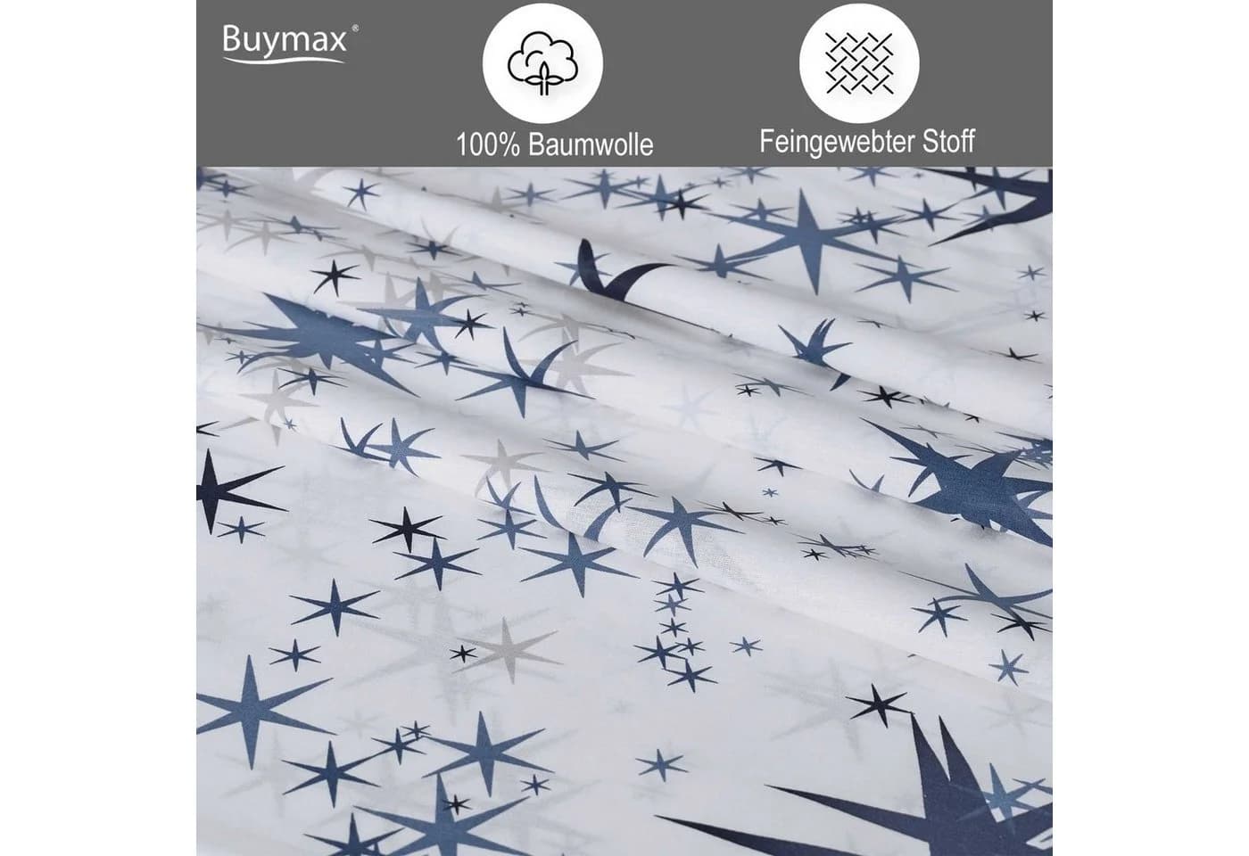 Buymax Bettwäsche Renforcé 3-teilig 200x220 cm Baumwolle Sterne Weiß - Bild 4