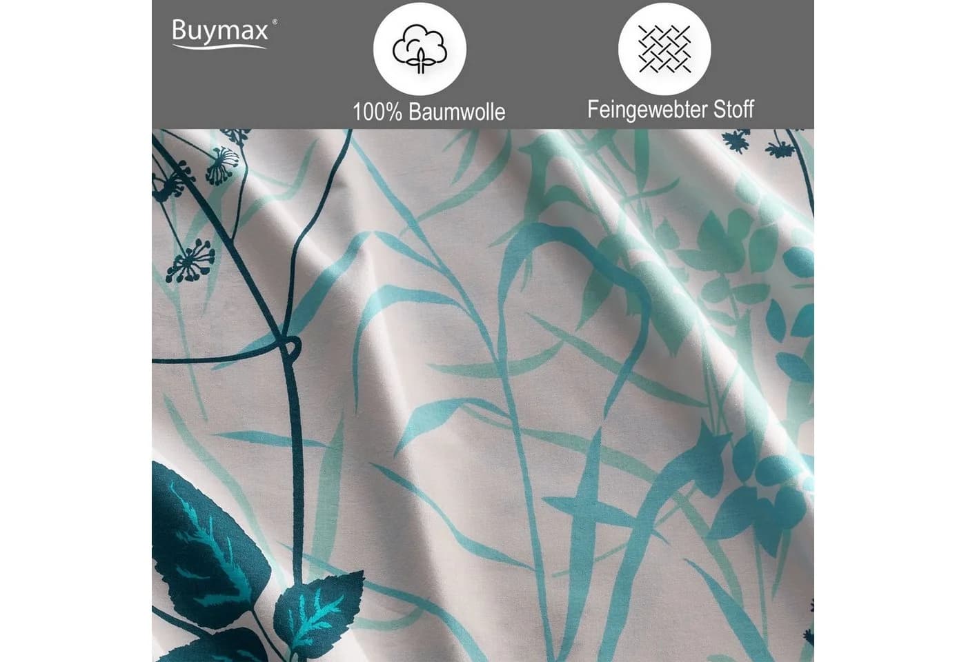 Buymax Bettwäsche Blue Garden 2-tlg. 100% Baumwolle Blumen Weiß Blau - Bild 3