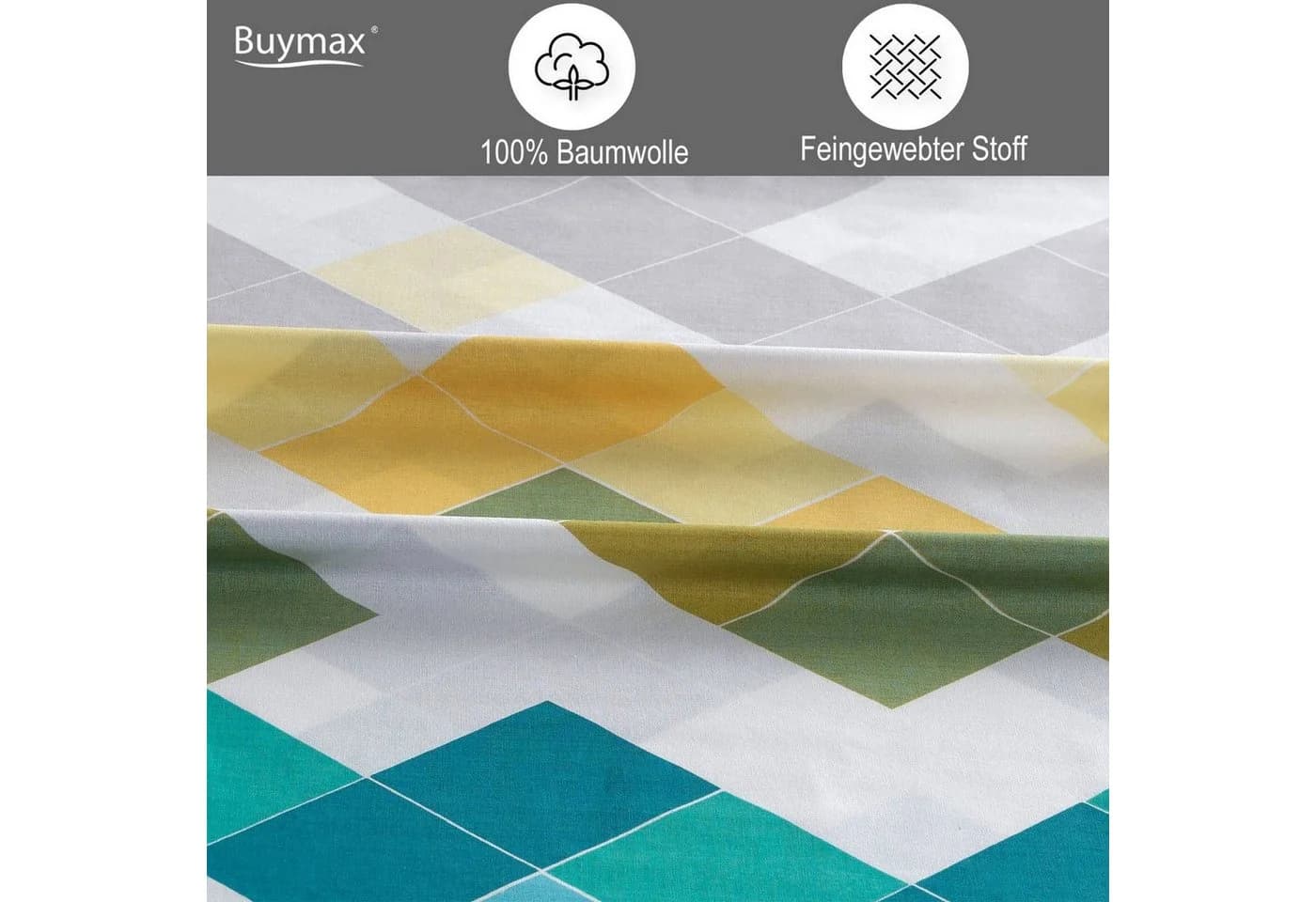 Buymax Bettwäsche Larinda 100% Baumwolle Renforcé 2-teilig Gelb Grau Blau - Bild 3