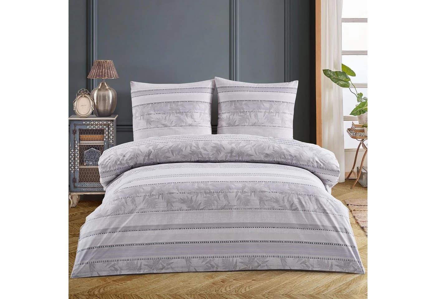 Buymax Bettwäsche Luxury Renforcé 2-teilig 100% Baumwolle 155x220 cm Reißverschluss gestreift Lila - Bild 2