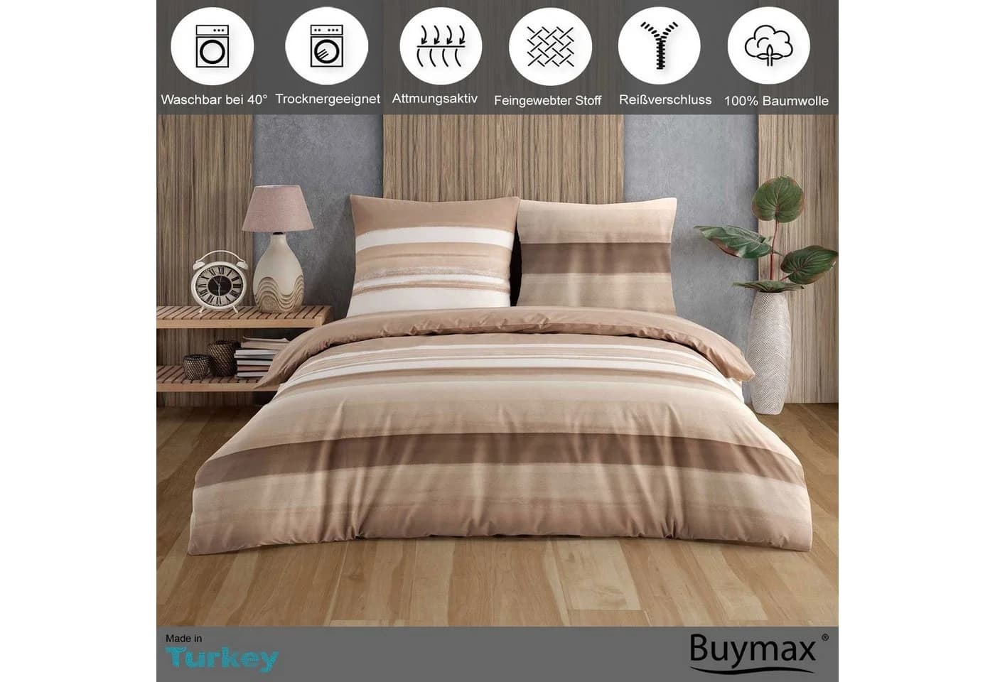 Buymax Bettwäsche Palermo 3-tlg. Braun-Beige Baumwolle Renforcé