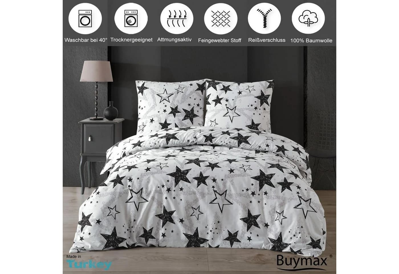 Buymax Bettwäsche Sterne-Muster Stella Black Renforcé