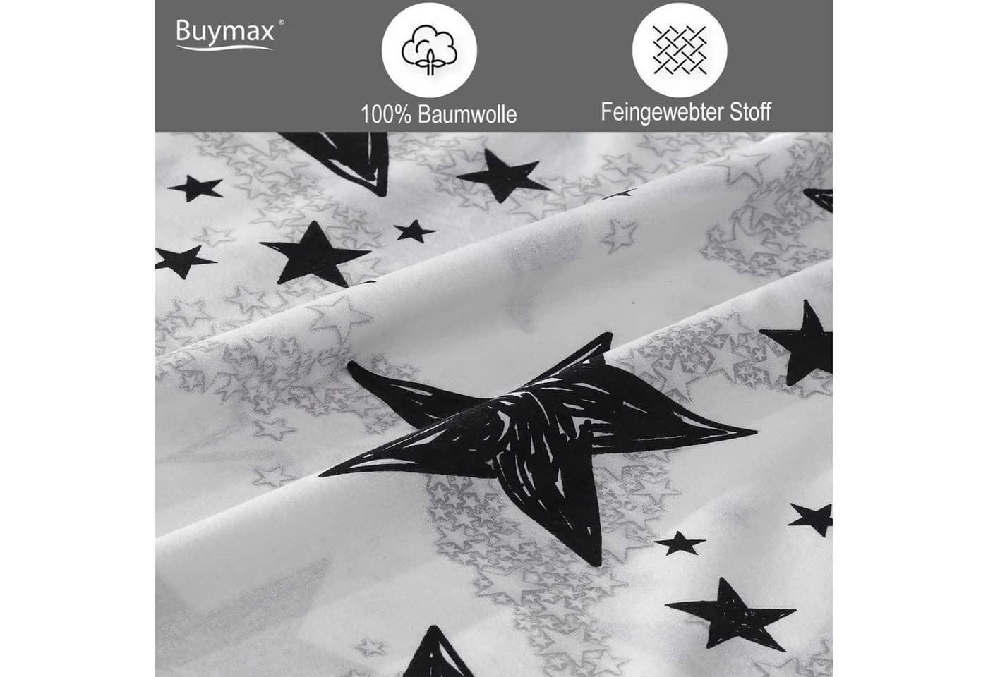 Buymax Bettwäsche Sterne-Muster Stella Black Renforcé - Bild 4