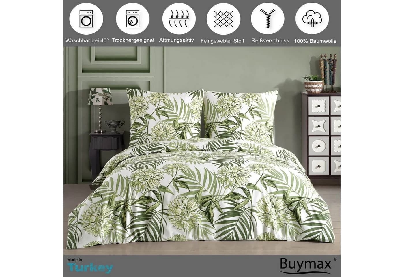 Buymax Bettwäsche Amazing Green 3-teilig 200x220 cm Baumwolle