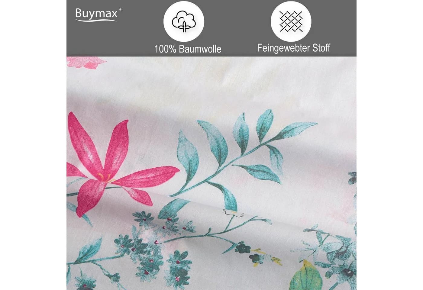 Buymax Bettwäsche Vilatis Renforce Baumwolle 2-teilig Bettbezug-Set 155x220 cm Reißverschluss Schmetterling Weiß Rosa - Bild 3