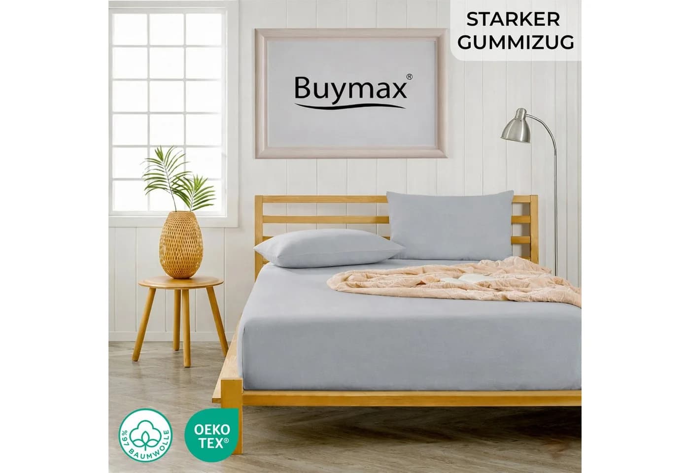 Buymax Spannbettlaken Jersey Silber 97% Baumwolle