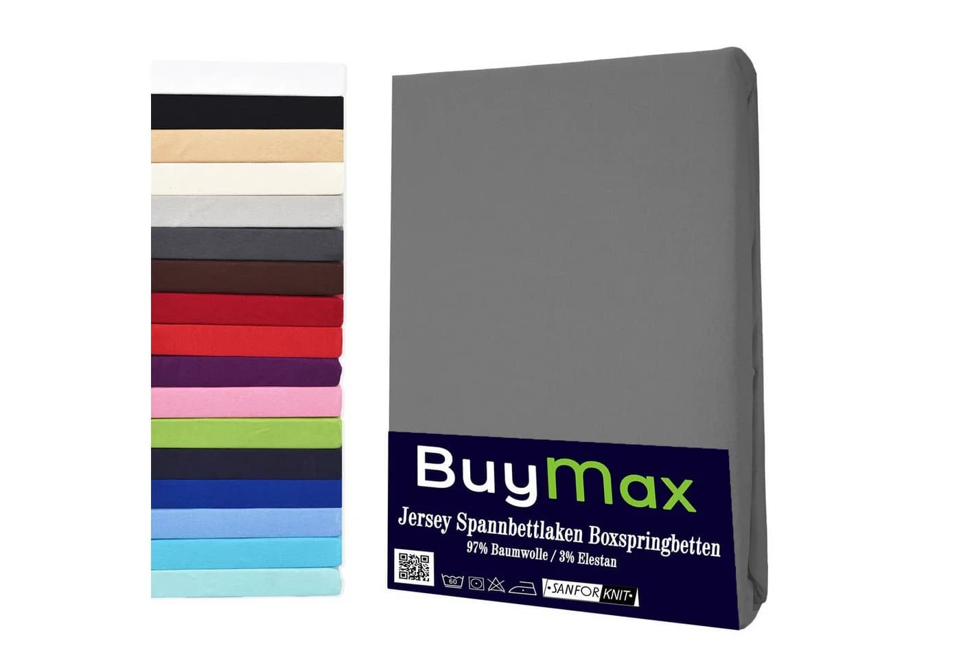 Buymax Spannbettlaken Grau Jersey 97% Baumwolle - Bild 2