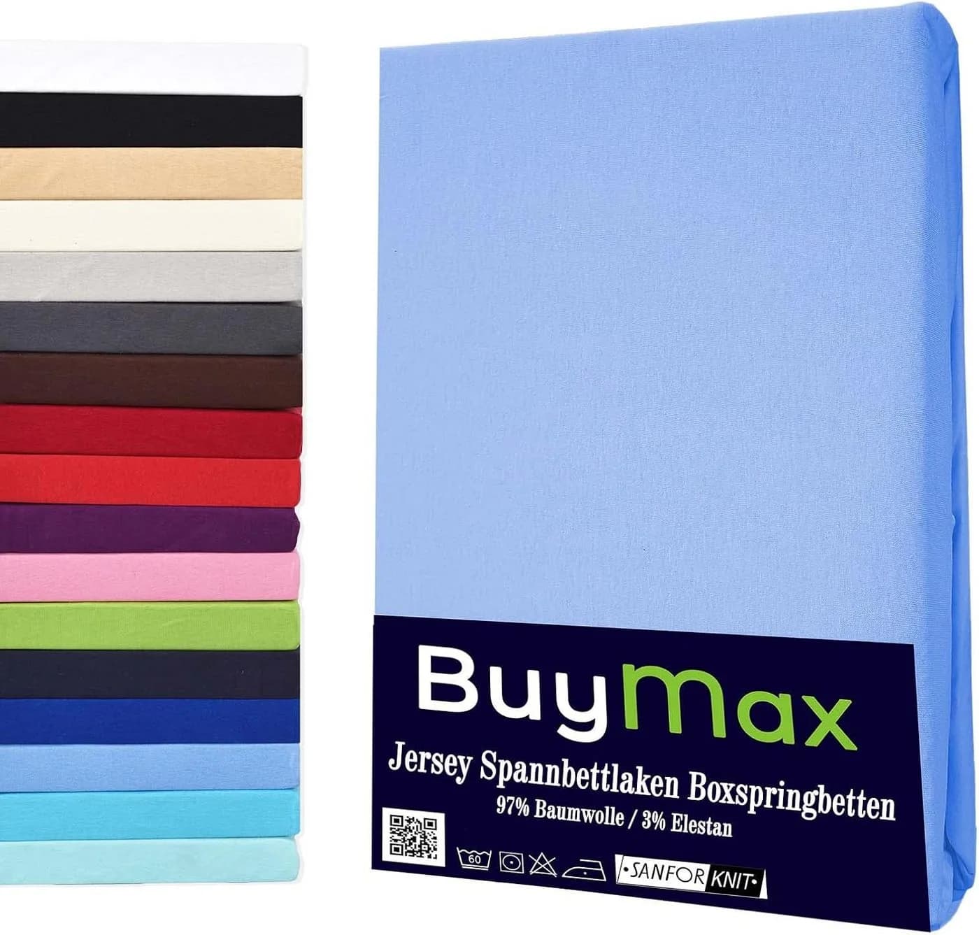 Buymax Spannbettlaken Jersey Blau 97% Baumwolle - Bild 2