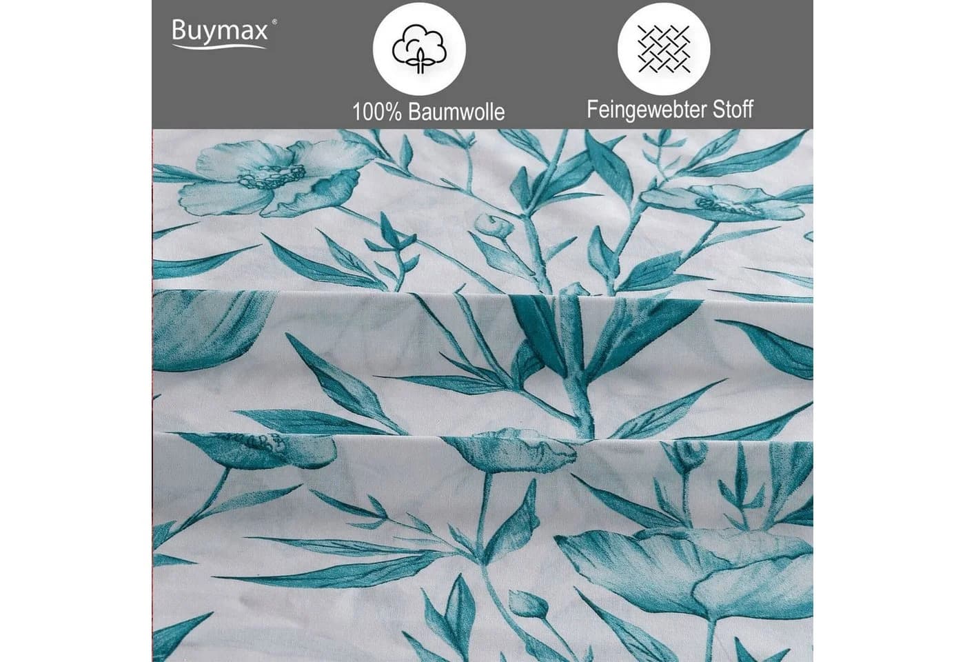 Buymax Bettwäsche Girasol 100% Baumwolle Renforcé 135x200 cm Blumen Grün Petrol - Bild 3