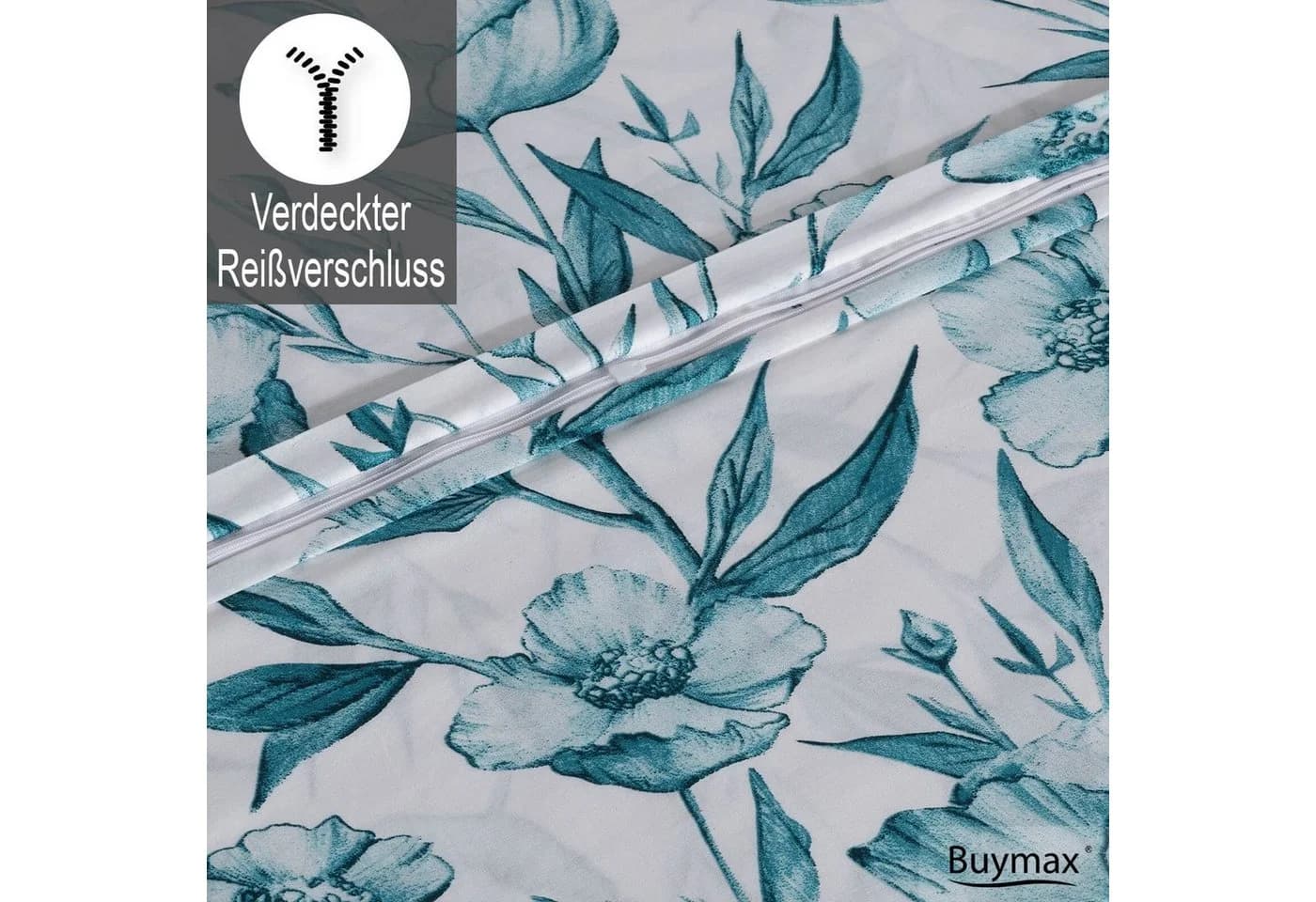 Buymax Bettwäsche Girasol 100% Baumwolle Renforcé 135x200 cm Blumen Grün Petrol - Bild 4