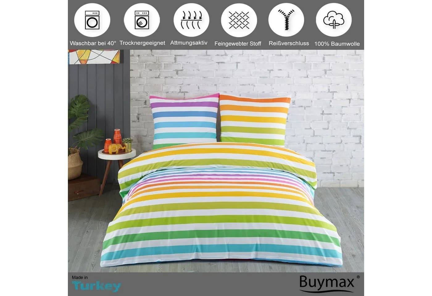 Buymax Bettwäsche Regenbogen 100% Baumwolle Renforcé Bunt