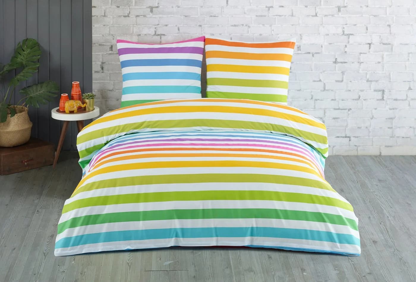 Buymax Bettwäsche Regenbogen 4-teilig 100% Baumwolle Renforcé Bunt Gestreift - Bild 2