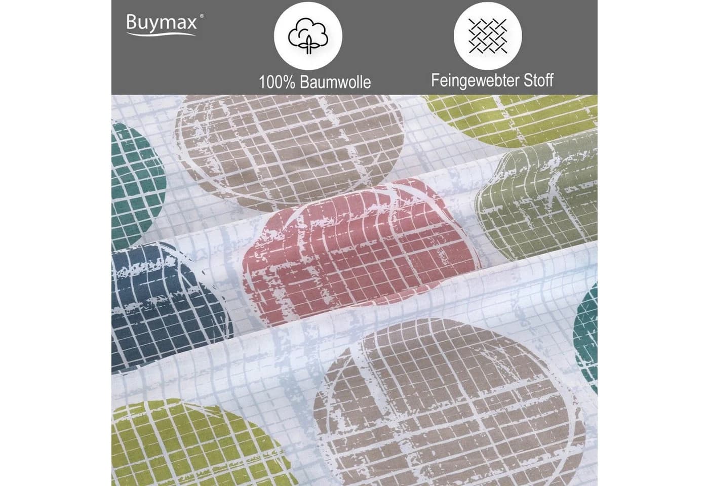 Buymax Bettwäsche Sueno 3-teilig 100% Baumwolle Renforcé Weiß Bunt - Bild 3