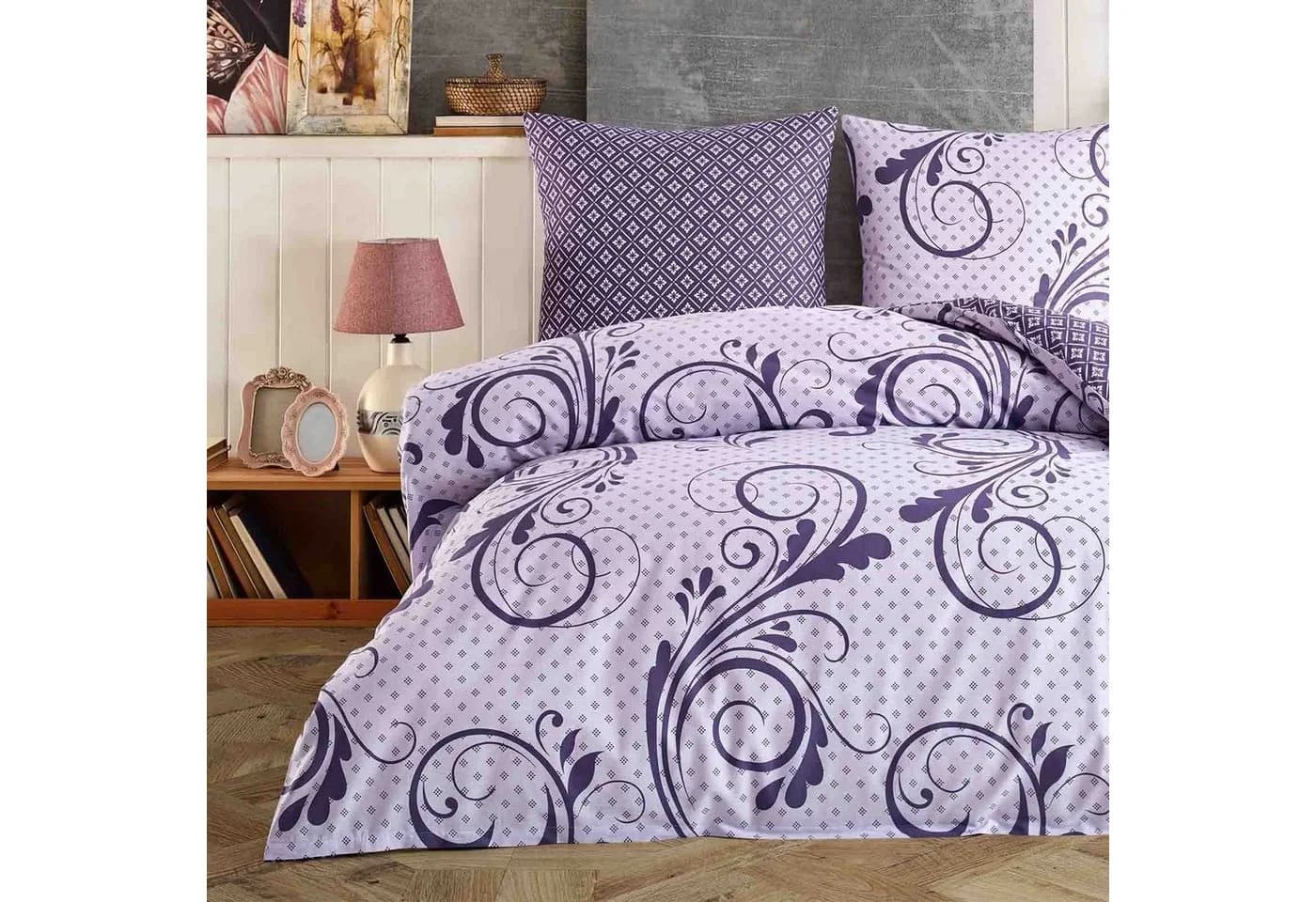 Buymax Wendebettwäsche 100% Baumwolle Renforcé Violett Lila Floral Barock - Bild 2