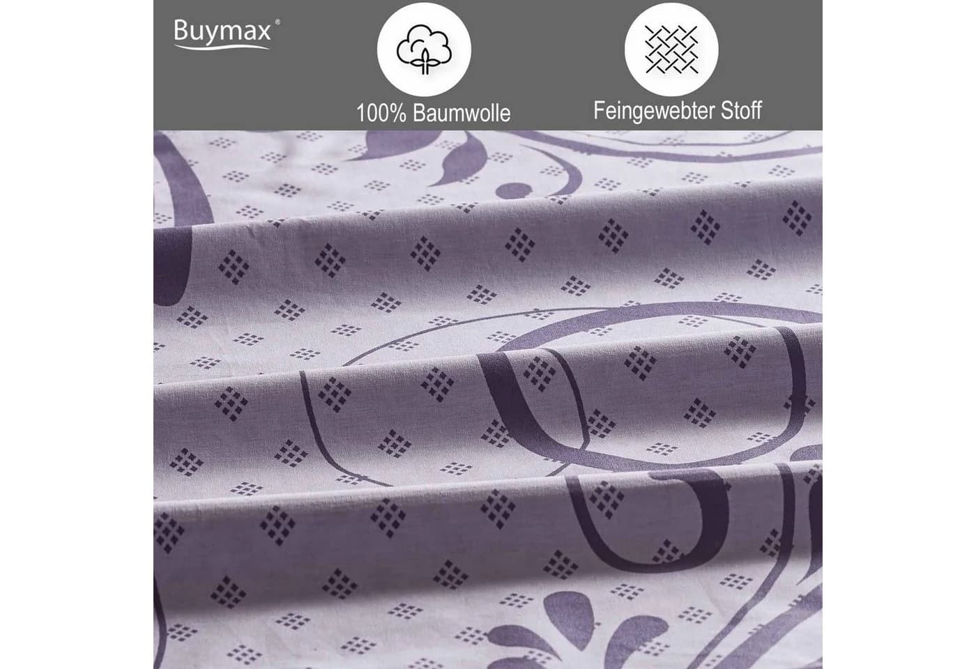 Buymax Wendebettwäsche 100% Baumwolle Renforcé Violett Lila Floral Barock - Bild 3