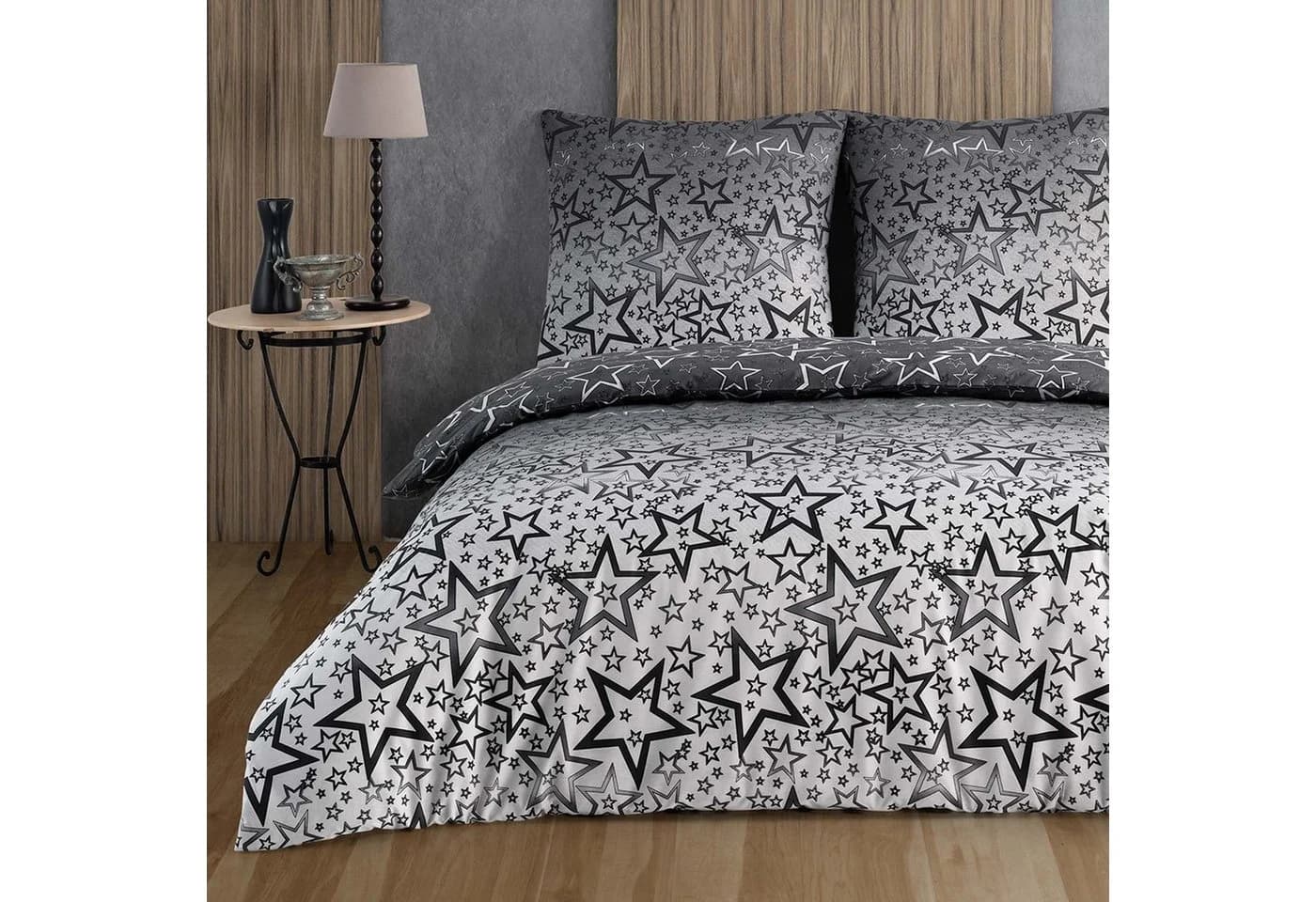 Buymax Bettwäsche Set 155x220 cm Baumwolle Sterne Weiß Grau - Bild 2