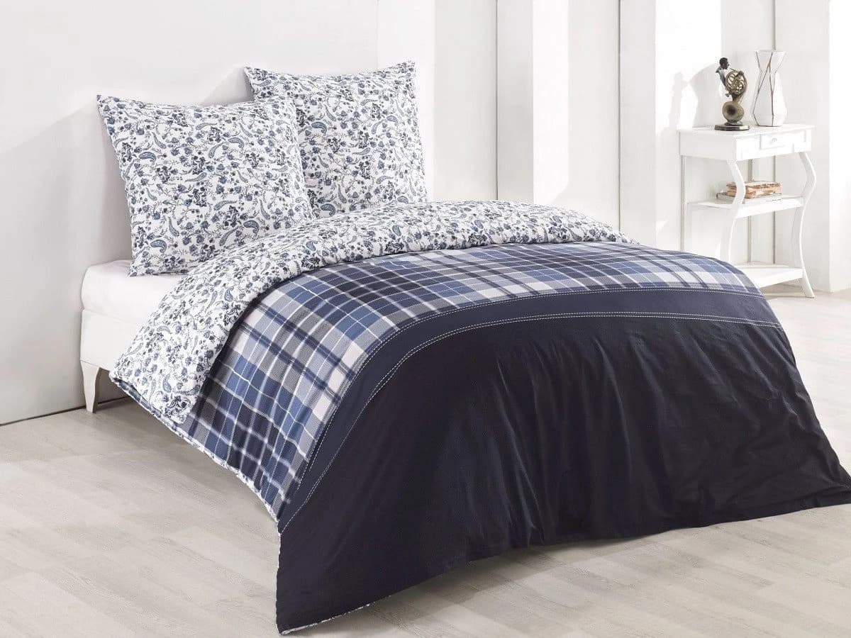 Buymax Wendebettwäsche 3-teilig Renforcé Baumwolle 200x220 cm Weiß Blau - Bild 2