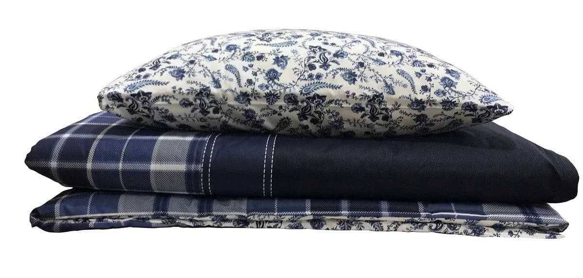 Buymax Wendebettwäsche 3-teilig Renforcé Baumwolle 200x220 cm Weiß Blau - Bild 3