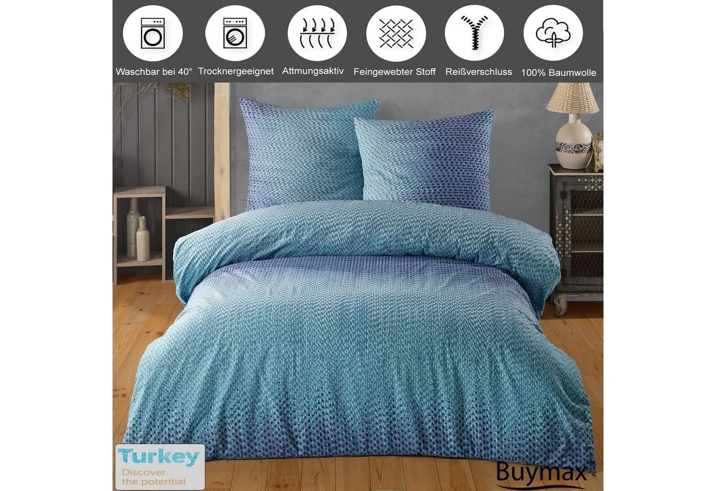 Buymax Bettwäsche Debora 2-teilig 100% Baumwolle Renforcé Blau