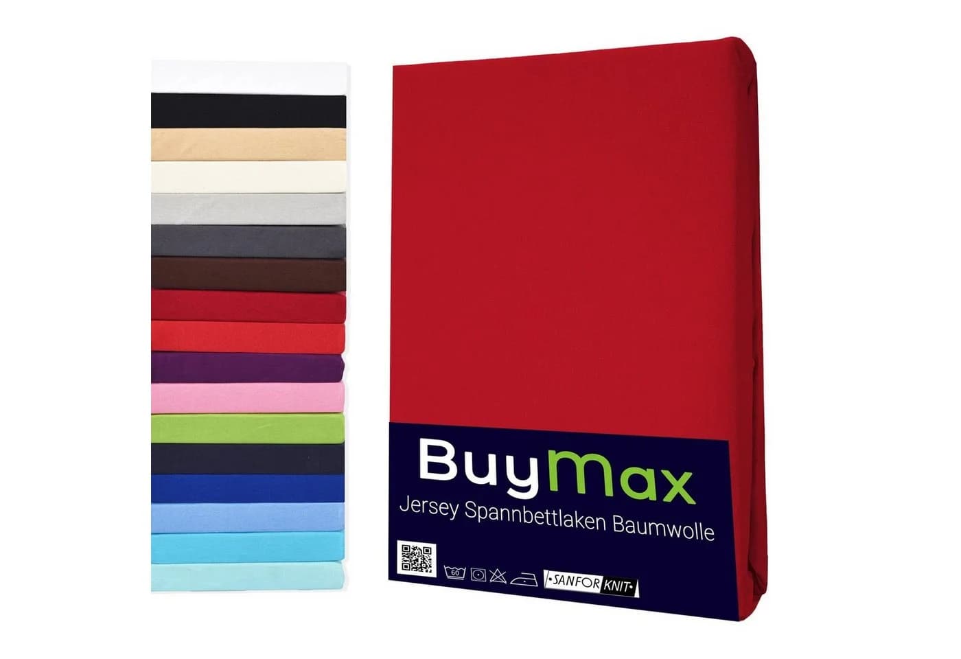 Buymax Spannbettlaken Jersey 100% Baumwolle Rot Rundumgummi - Bild 2