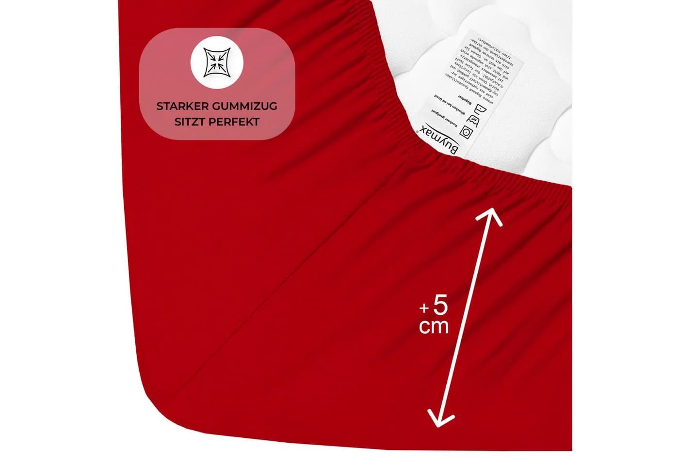 Buymax Spannbettlaken Jersey 100% Baumwolle Rot Rundumgummi - Bild 4