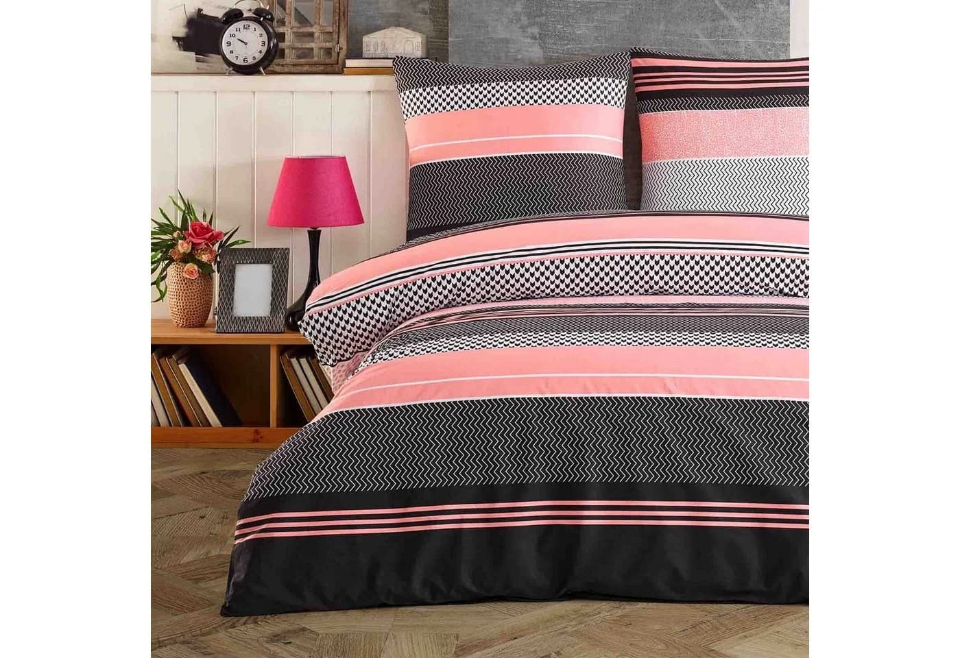 Buymax Bettwäsche Zigo 4-teilig Renforcé Baumwolle Streifen Rosa Schwarz - Bild 2