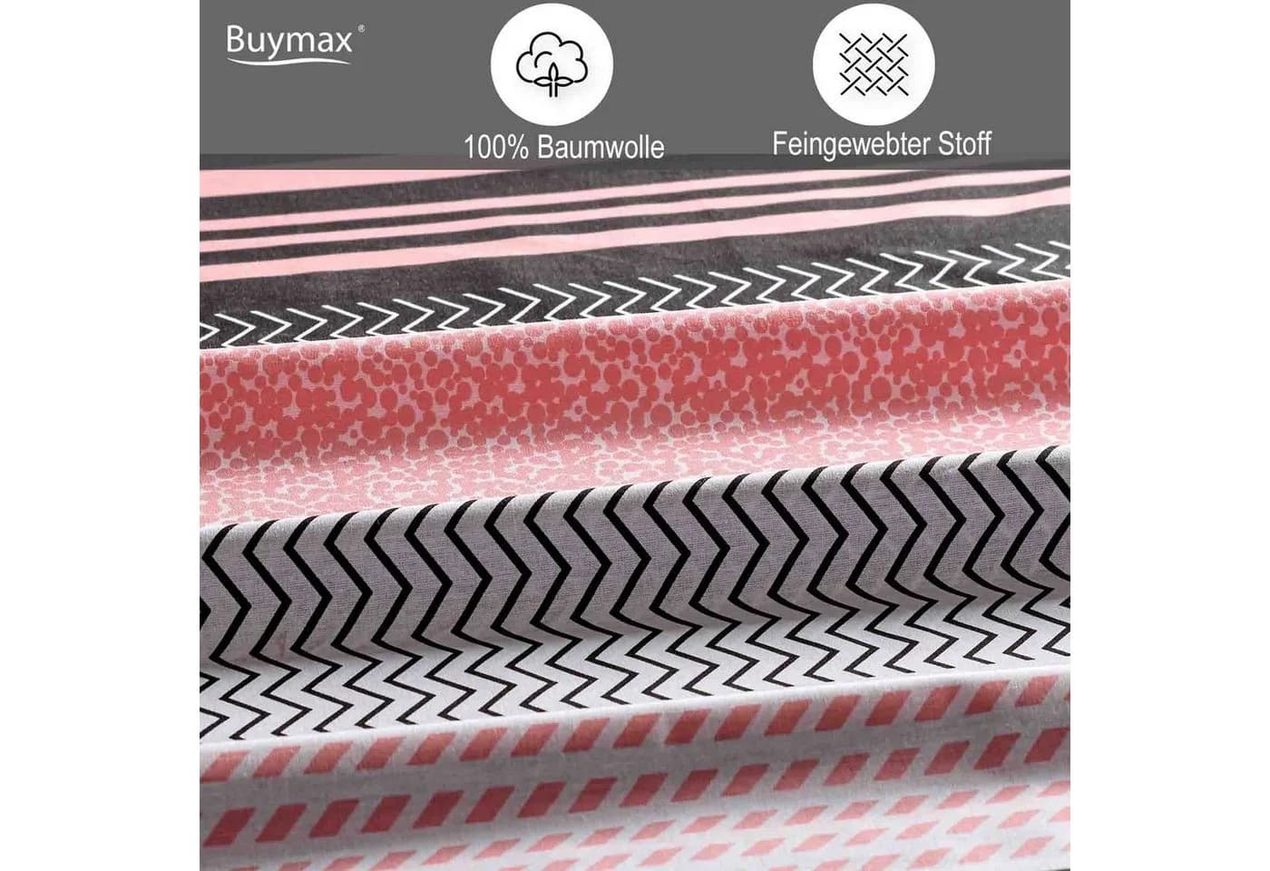 Buymax Bettwäsche Zigo 4-teilig Renforcé Baumwolle Streifen Rosa Schwarz - Bild 3
