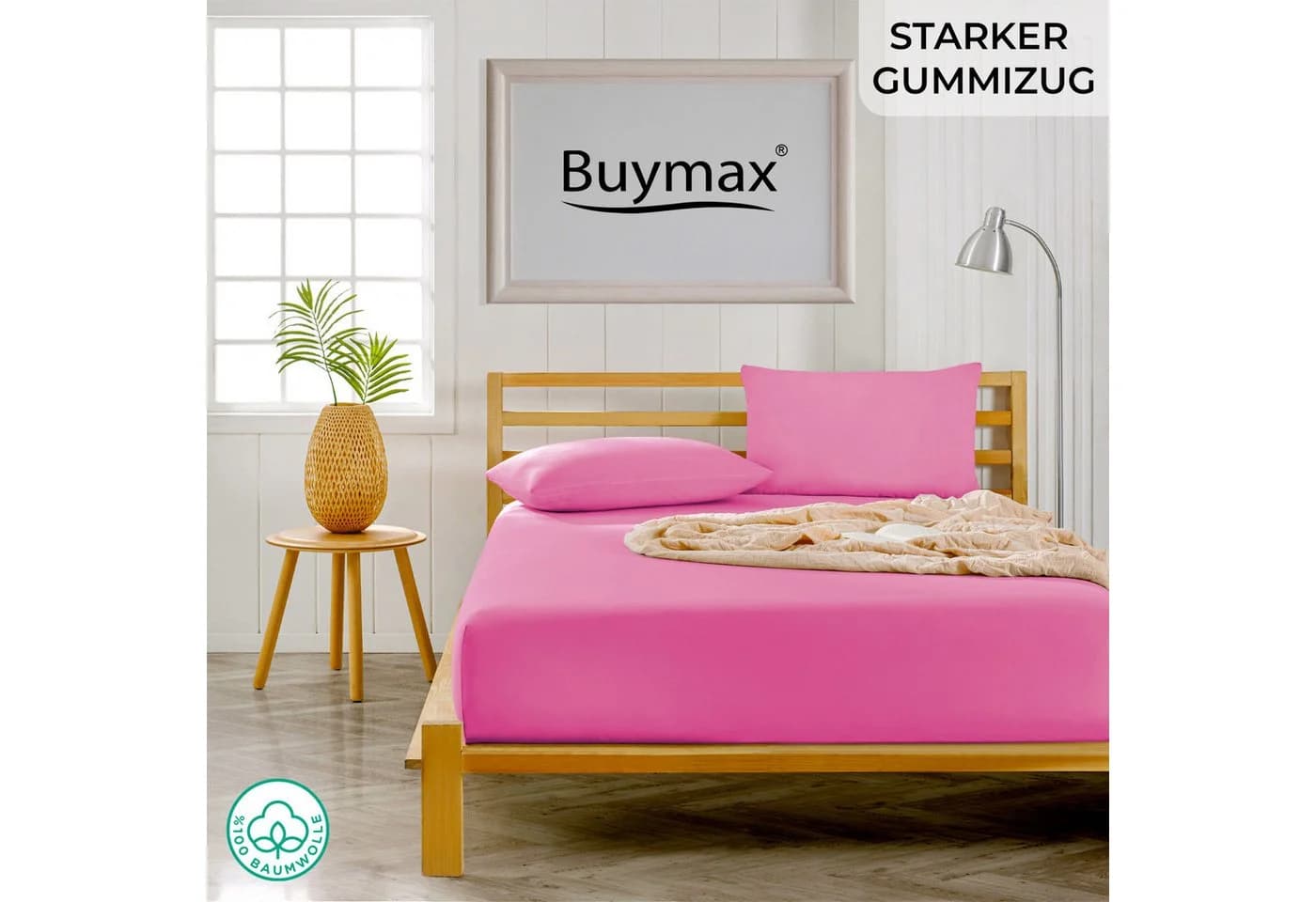 Buymax Spannbettlaken 2-er Set 100% Baumwolle Jersey Rosa