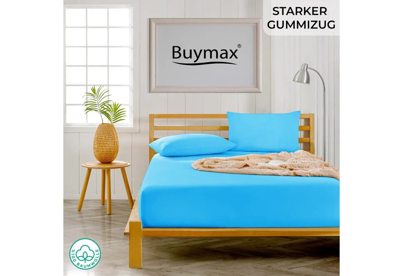 Buymax Spannbettlaken 2-er Set Türkis 100% Baumwolle Jersey