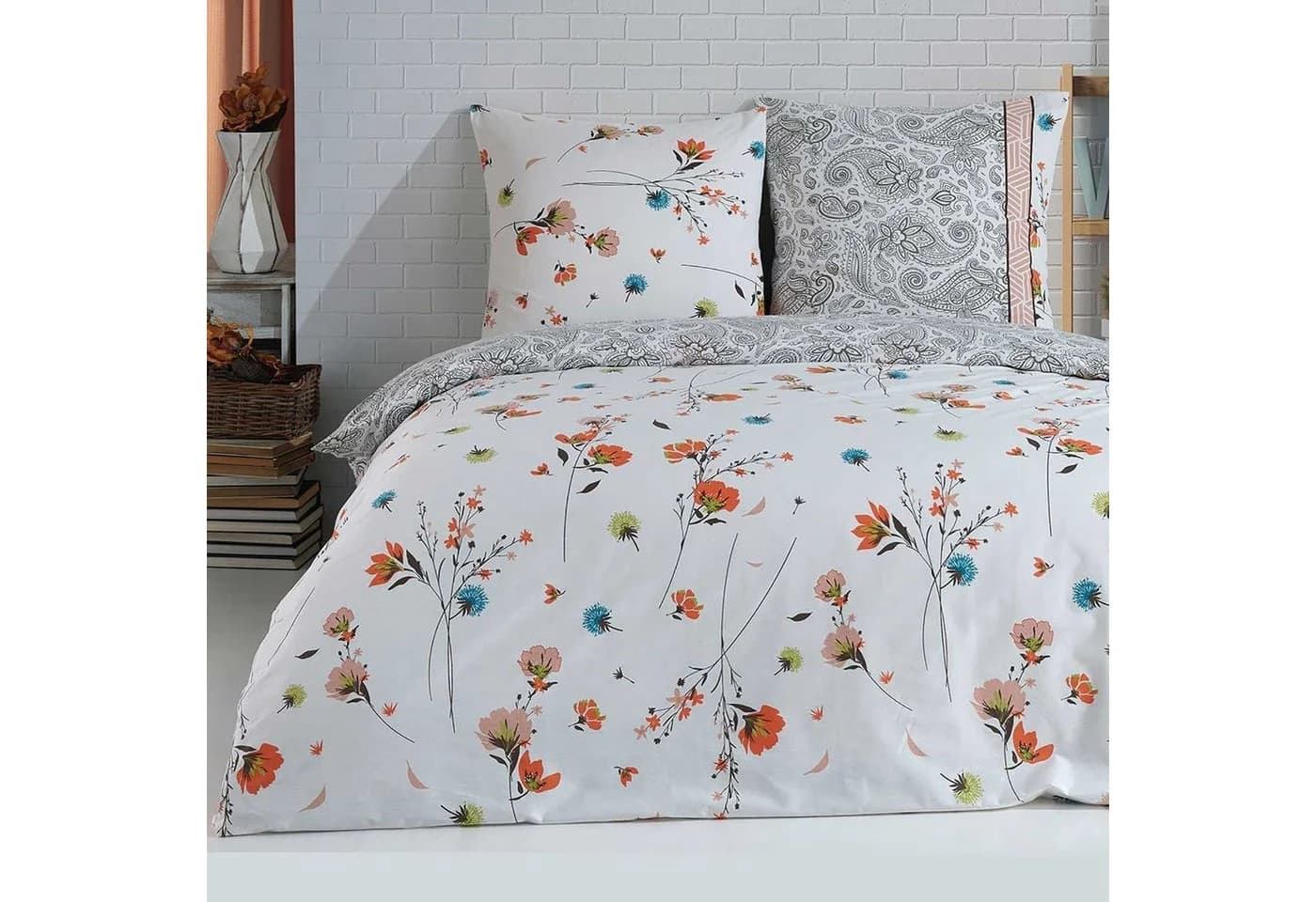 Buymax Bettwäsche Adalia 4-teilig 135x200 cm Baumwolle Blumen Weiß - Bild 2