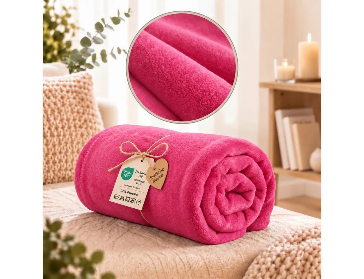 Buymax Luxury Kuscheldecke Rosa Fleece Tagesdecke