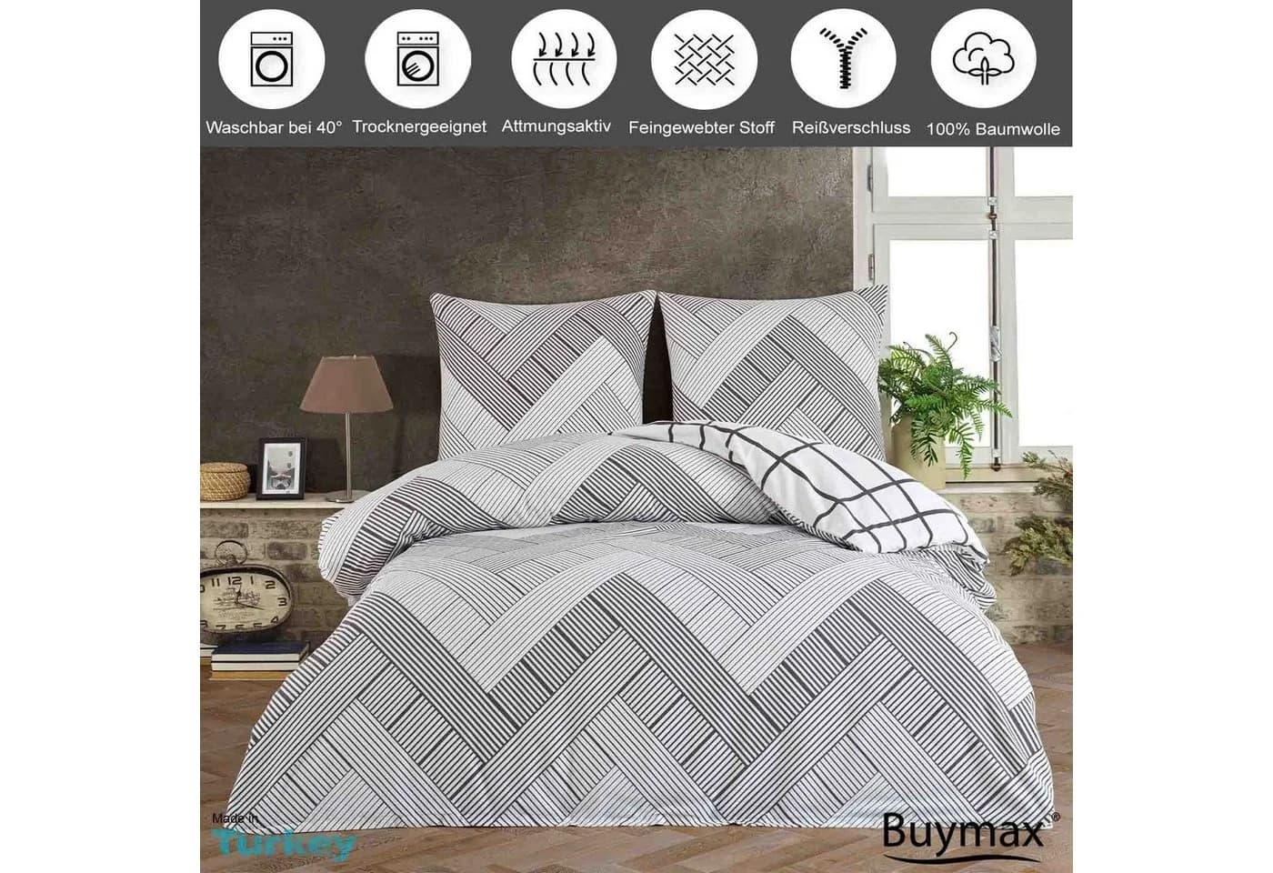 Buymax Biber Bettwäsche 2-teilig 135x200 cm Flanell 100% Baumwolle Winterbettwäsche mit Reißverschluss