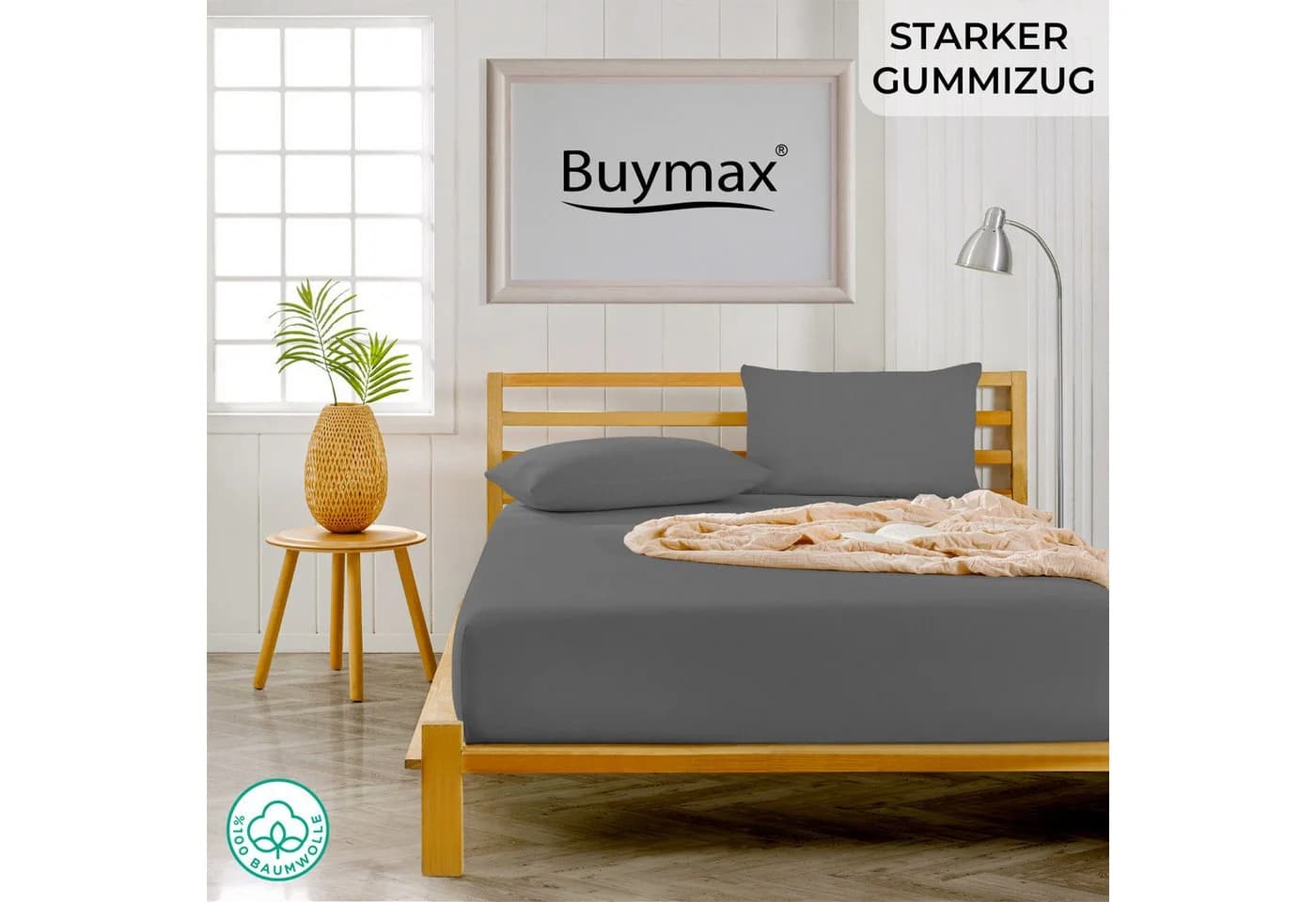 Buymax Spannbettlaken Topper 100% Baumwolle Jersey Grau