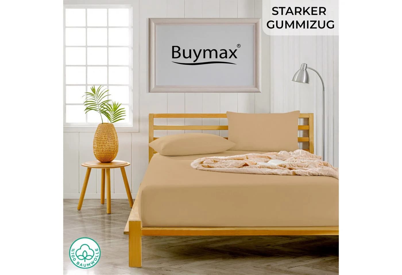 Buymax Spannbettlaken Topper 100% Baumwolle Jersey Beige