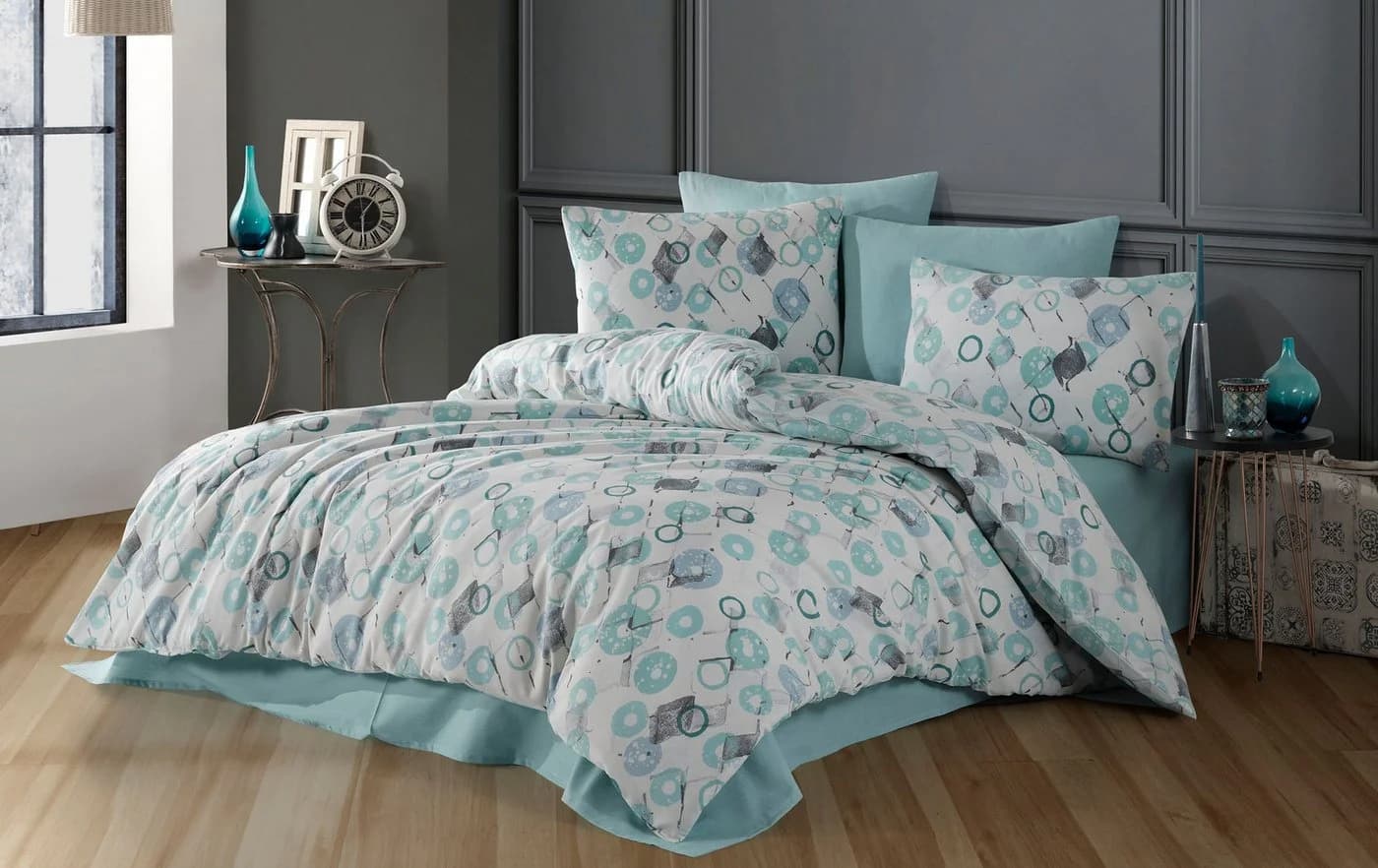 Buymax Bettwäsche Ariadne 3-teilig Weiß-Blau 200x200 cm Baumwolle-Polyester Mix - Bild 2
