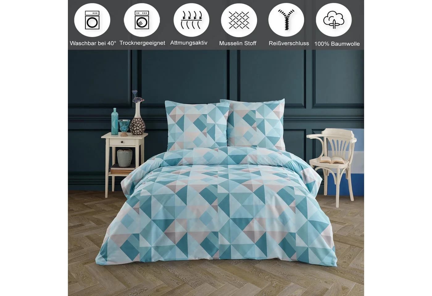 Buymax Bettwäsche Almira Renforcé 100% Baumwolle 135x200 cm Blau