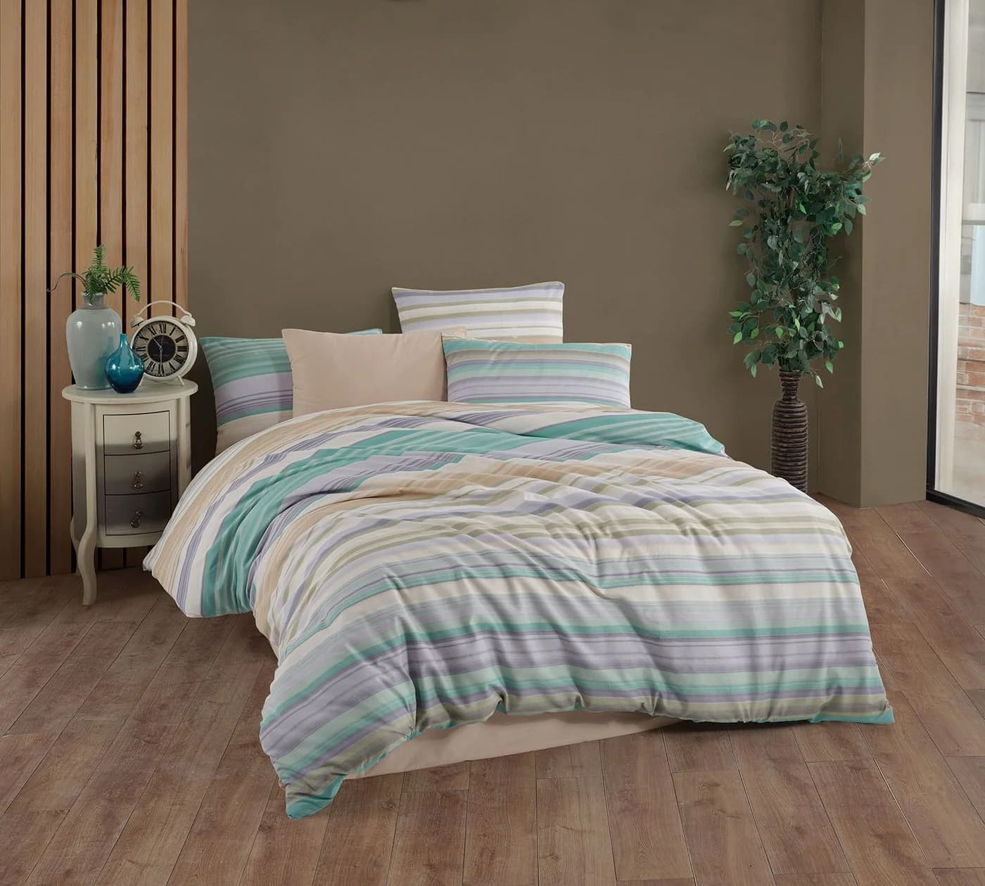 Buymax Bettwäsche Renforcé 2-tlg. 100% Baumwolle Mint-Flieder-Beige