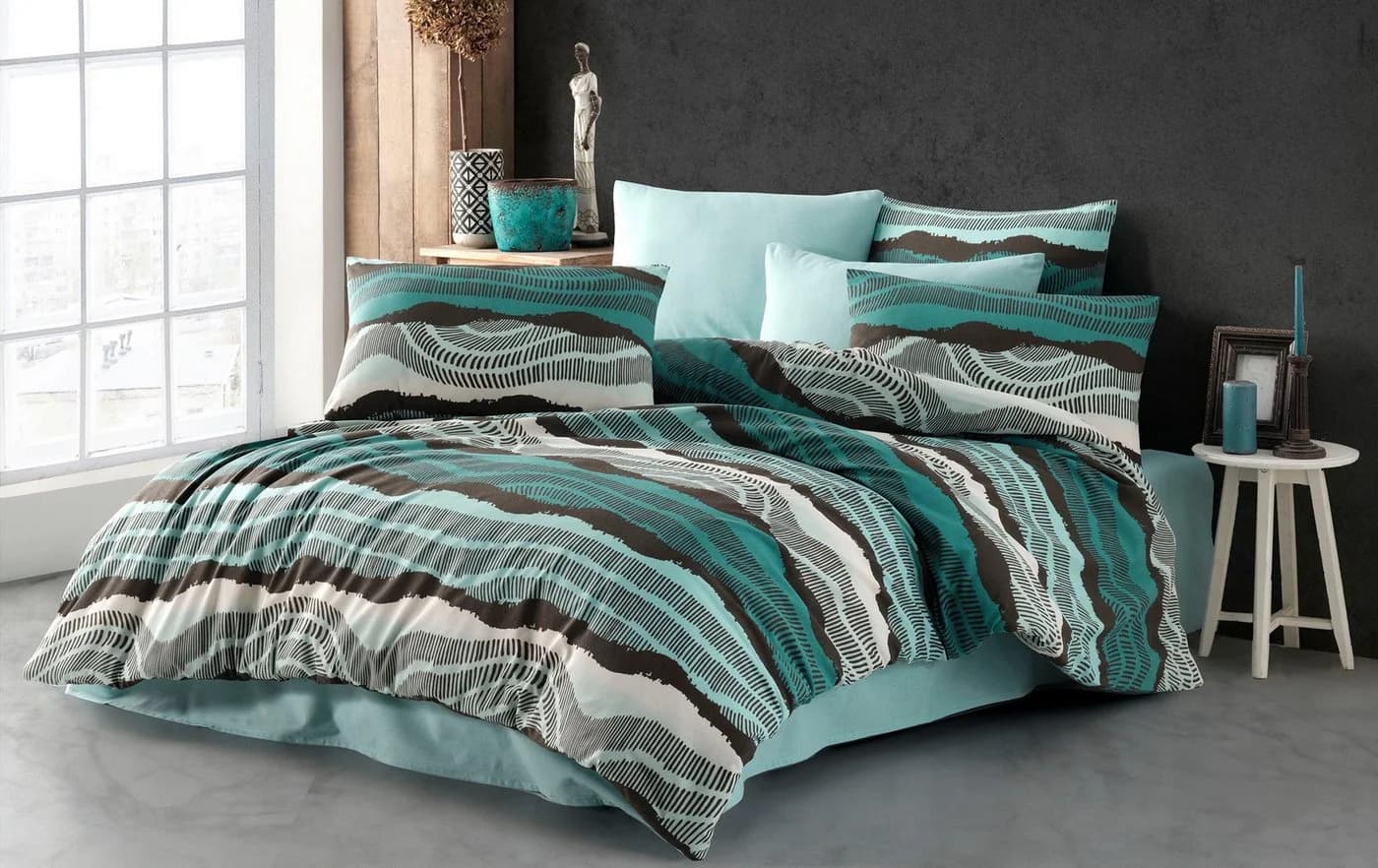 Buymax Bettwäsche Set Dolce Center 155x220 cm Türkis-Schwarz Gestreift - Bild 2